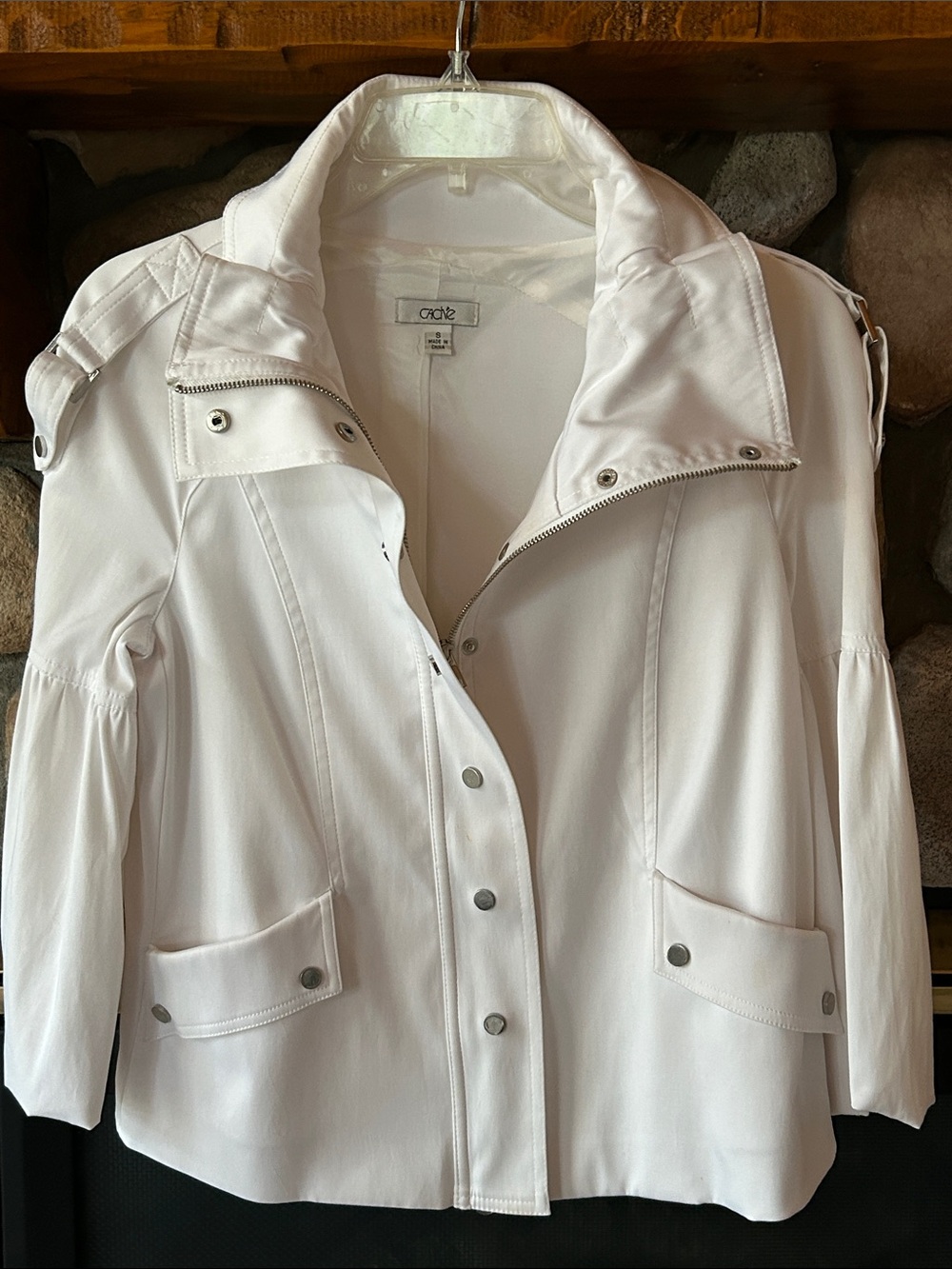 Cache White Full Zip Snap 3/4 Balloon Sleeve Jacket, Size S